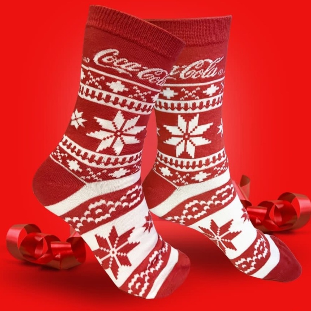 Coca-Cola Red and White Christmas Snowflake Socks